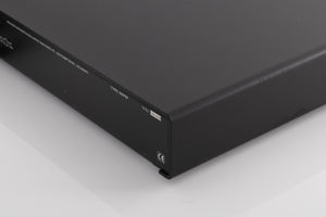 Rear left corner of a used Naim NAP90 Power Amplifier in a Black finish