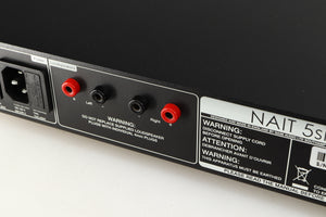 Close up of a used Naim Nait 5si Integrated Amplifier in a black finish showing some scratching on rear