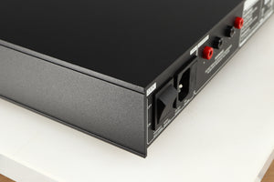 Rear right corner of a used Naim Nait 5si Integrated Amplifier in a black finish