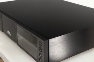 Close up of a used Naim ND555 Media Player in a black finish showing 2 very minor scratches on right side near front right corner 