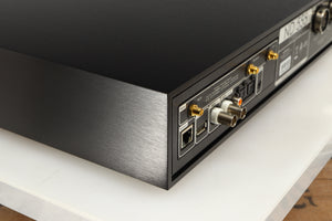 Rear right corner of a used Naim ND555 Media Player in a black finish