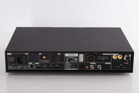 Rear view of a used Naim NDX Network Streamer in a Black finish showing Mains Input, Digital Inputs, Digital Output, USB Input, Network Input, Optical Input and Analogue Outputs