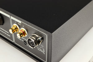 Close up of a used Naim NDX2 Network Streamer in a black finish showing nicks on rear edge