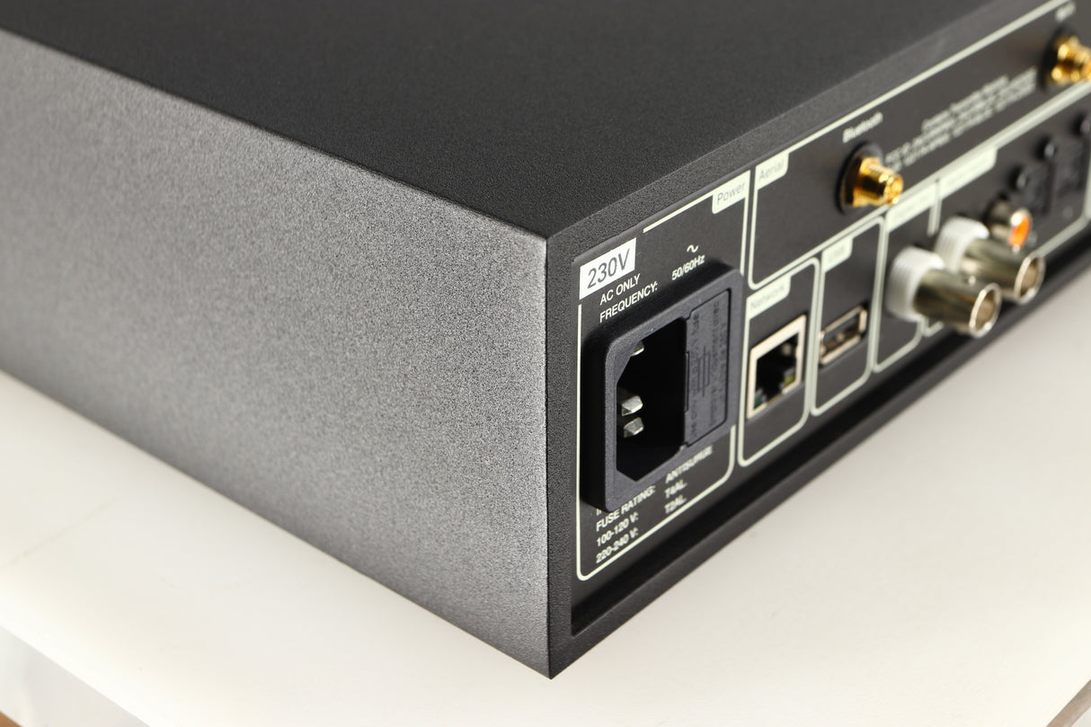 Rear right corner of a used Naim NDX2 Network Streamer in a black finish