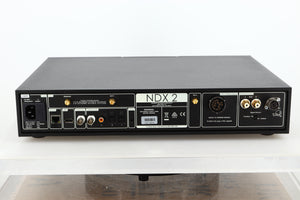 Rear view of a used Naim NDX2 Streamer showing mains input, ethernet, USB, optical, BNC, burndy, RCA, and SNAIC outputs