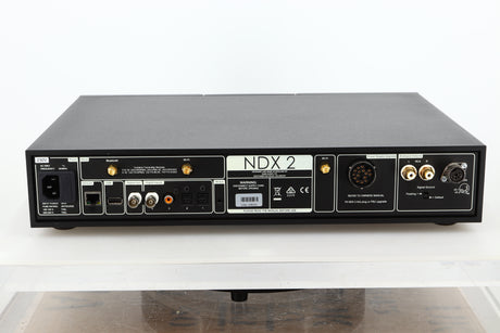 Rear view of a used Naim NDX2 Streamer showing mains input, ethernet, USB, optical, BNC, burndy, RCA, and SNAIC outputs