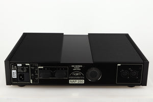 Rear view of a used Naim New Classic NAP250 Power Amplifier in a black finish showing Mains Input and XLR Inputs