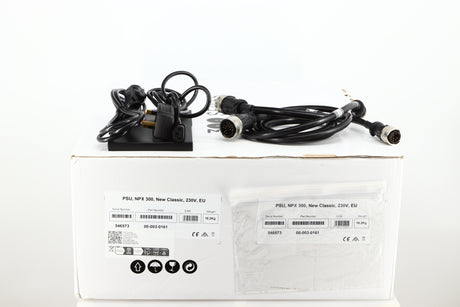 Box for a used Naim NPX300 Power Supply showing Manual, Mains Cable, Schuko Cable and Burndy Cables
