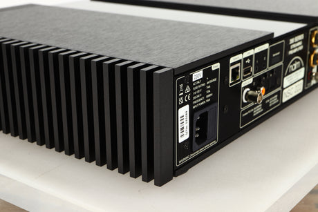 Rear right corner of a used Naim NSC 222 Streaming Pre Amplifier in a black finish