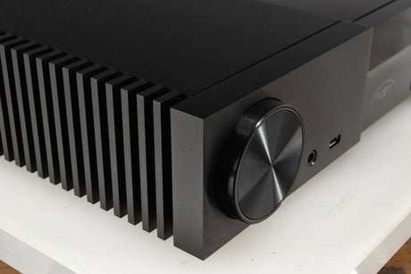 Front left corner of a used Naim NSC222 Pre Amplifier in a black finish
