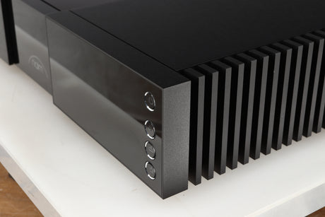 Front right corner of a used Naim NSC222 Pre Amplifier in a black finish