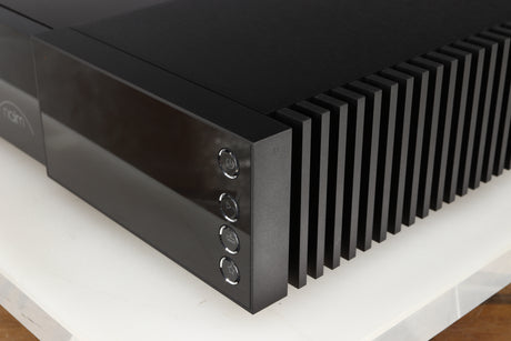 Front right corner of a used Naim NSC222 Pre Amplifier in a black finish
