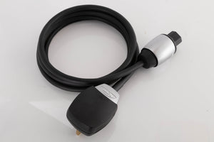 Close up of a used Naim Powerline Mains Cable showing plug