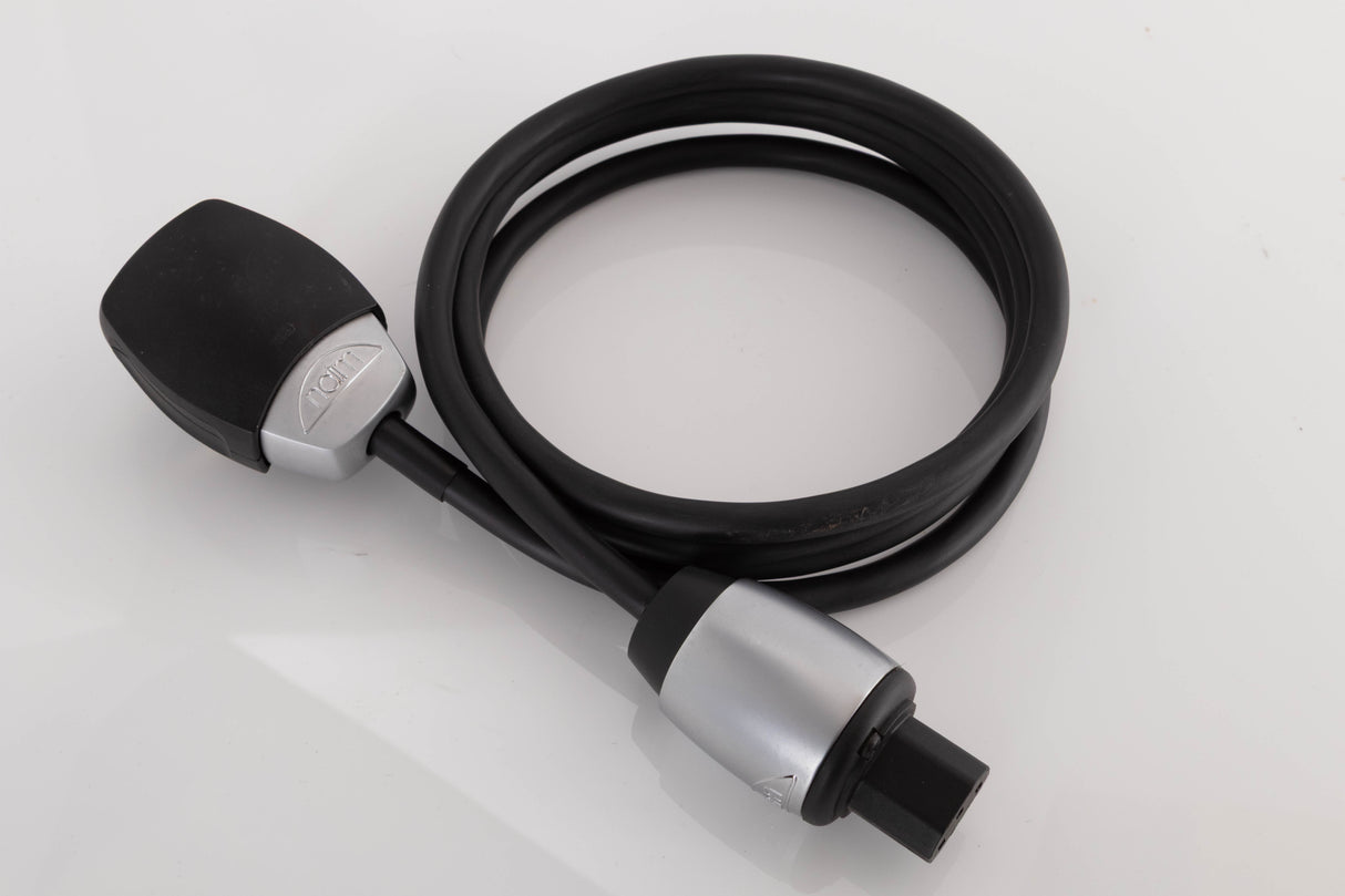 Close up of a used Naim Powerline Mains Cable showing connector