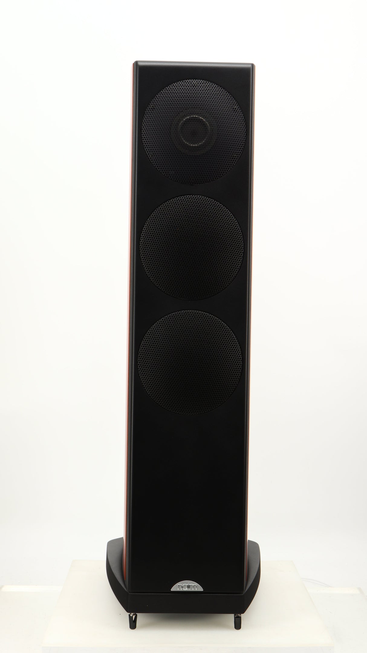 Front view of a used Naim S-400 Ovator Floorstanding Speaker in a cherry finish