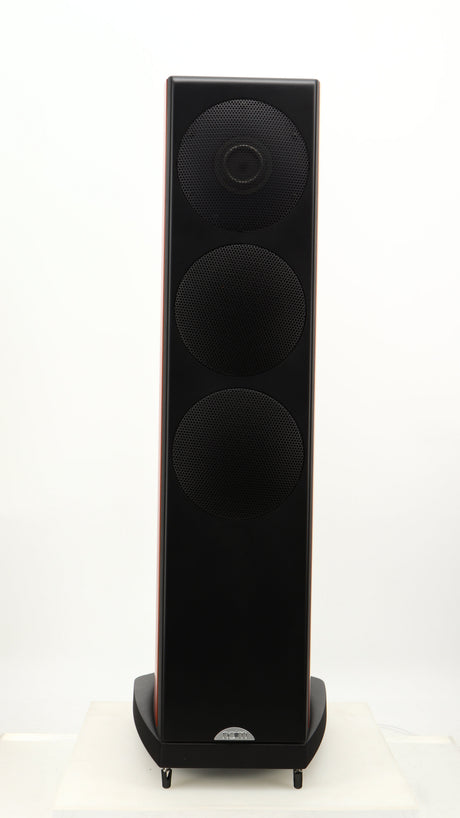 Front view of a used Naim S-400 Ovator Floorstanding Speaker in a cherry finish