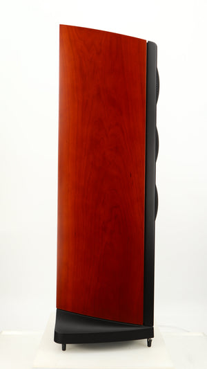 Left side view of a used Naim S-400 Ovator Floorstanding Speaker in a cherry finish