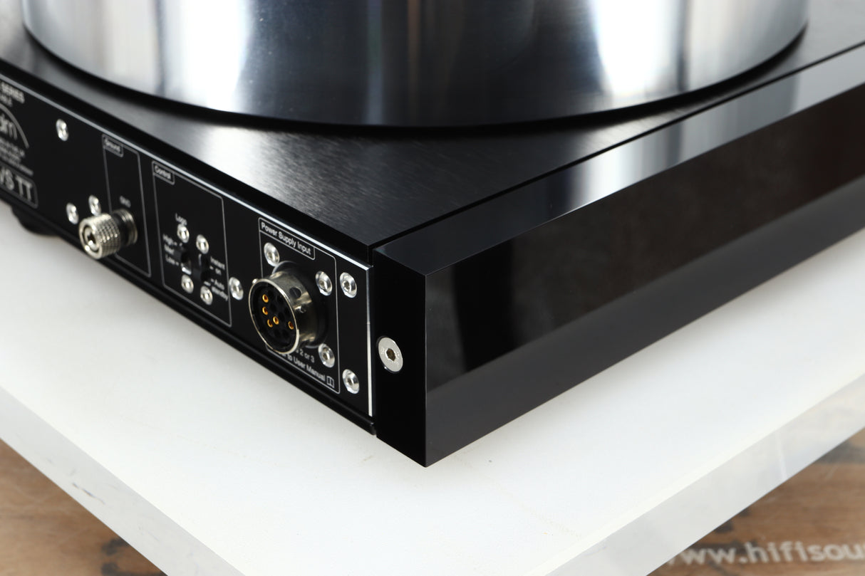 Rear left corner of a used Naim Solstice Special Edition Turntable in a black finish