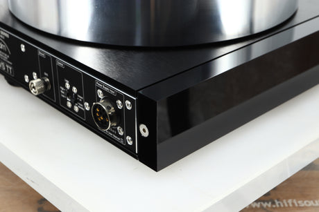 Rear left corner of a used Naim Solstice Special Edition Turntable in a black finish