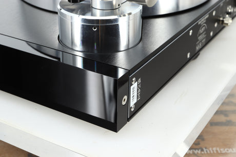 Rear right corner of a used Naim Solstice Special Edition Turntable in a black finish