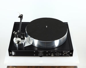 Rear view of a used Naim Solstice Special Edition Turntable in a black finish showing Power Supply Input