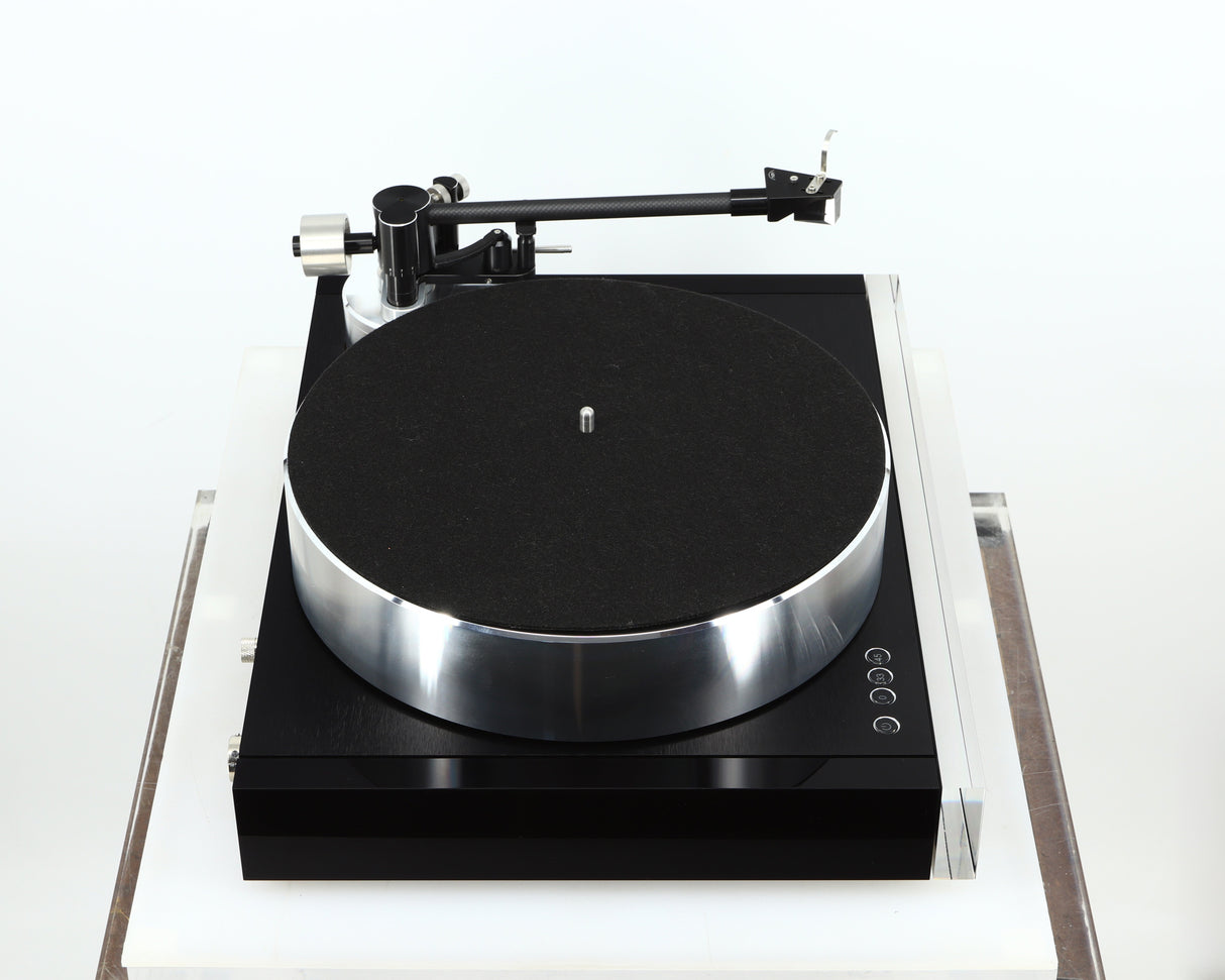 Left side view of a used Naim Solstice Special Edition Turntable in a black finish