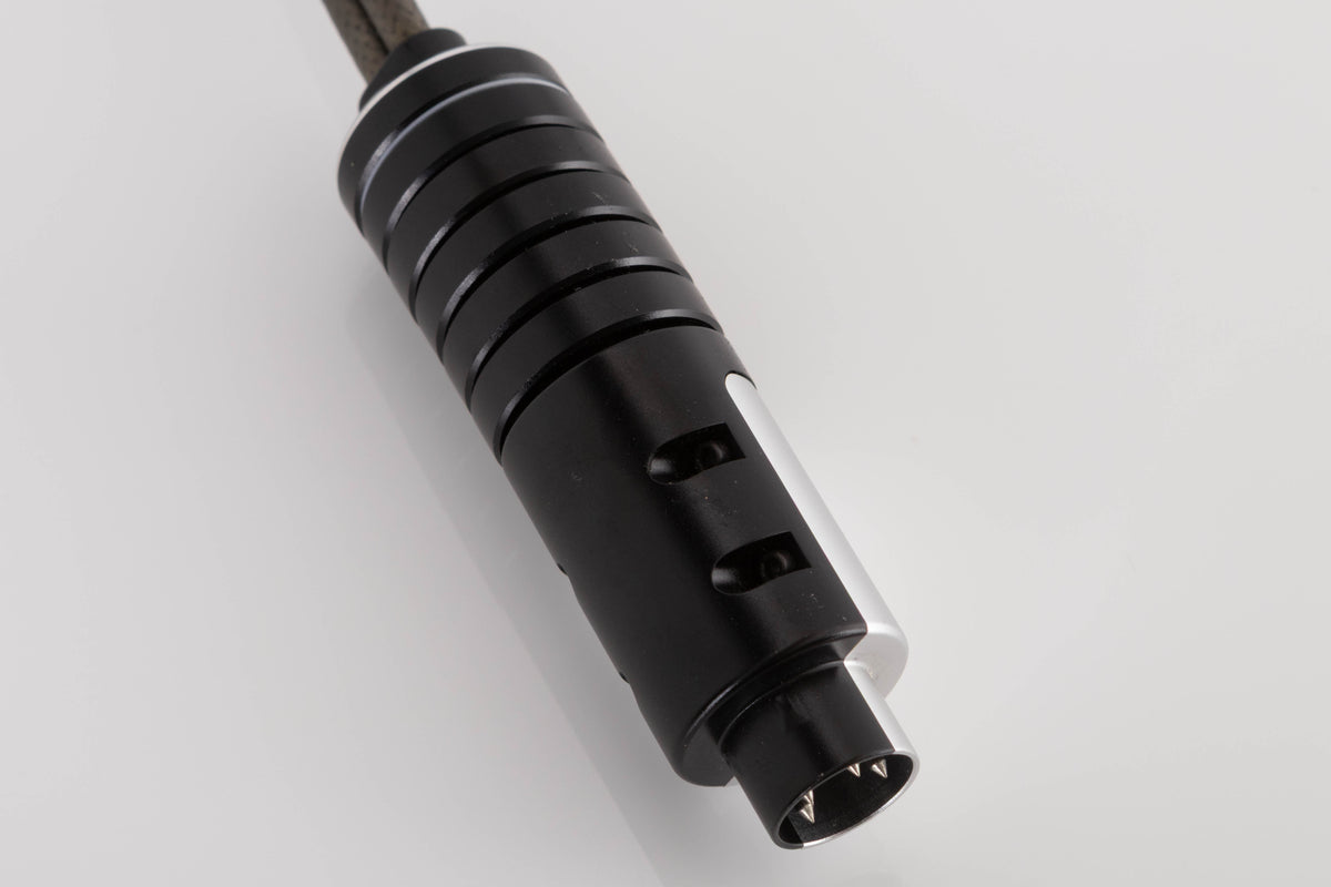 Close up of a used Naim Super Lumina 4 PIN DIN-XLR 1.0m Interconnect Cable showing connector