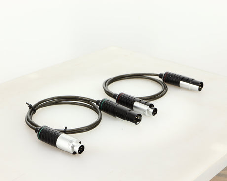 Front left angle of used Naim Super Lumina 4PIN DIN-XLR Interconnect Cables in a black finish