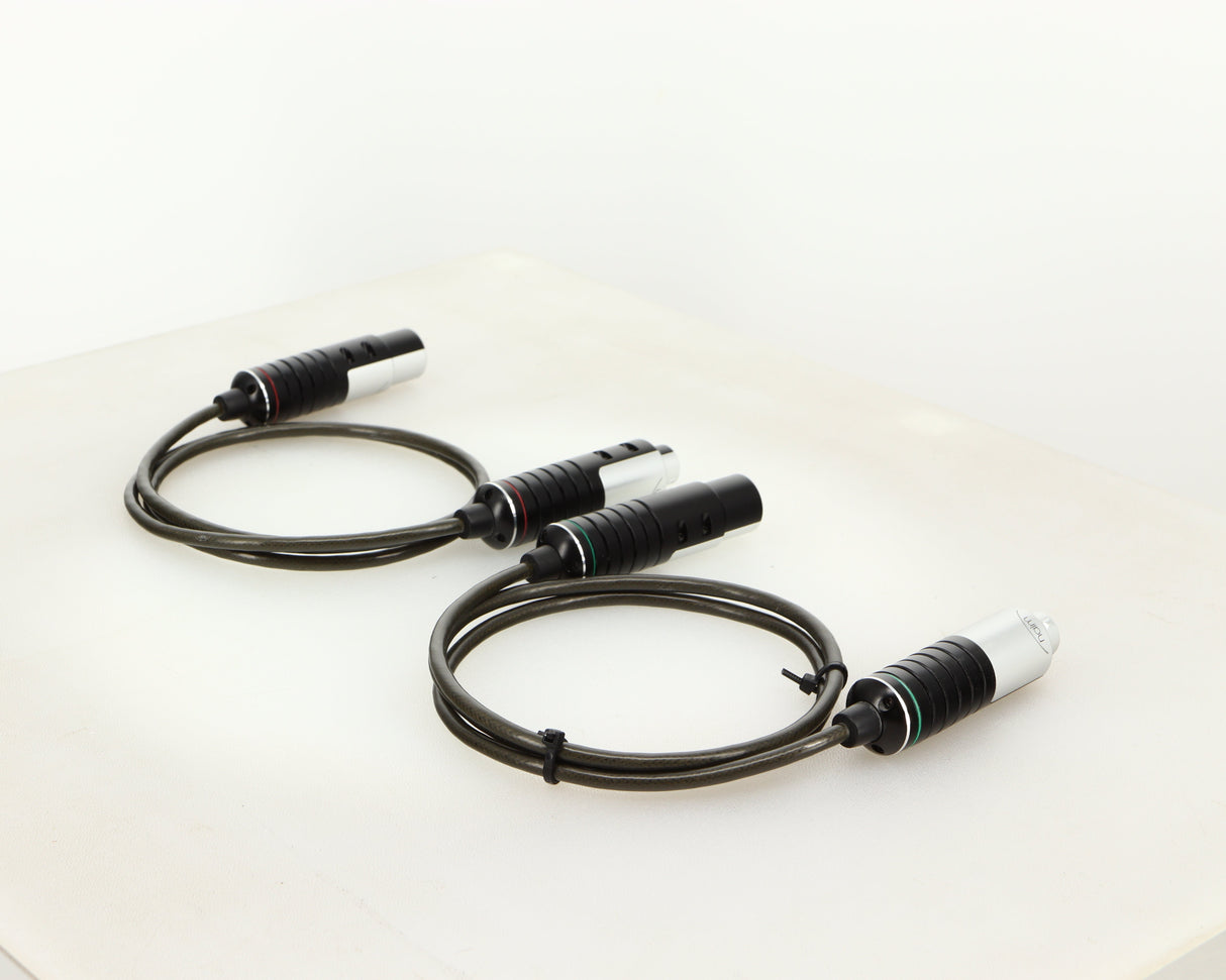 Rear left angle of used Naim Super Lumina 4PIN DIN-XLR Interconnect Cables in a black finish