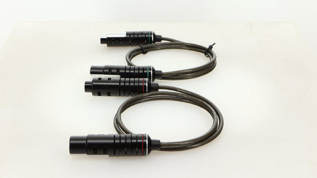 Right side view of used Naim Super Lumina 4PIN DIN-XLR Interconnect Cables in a black finish