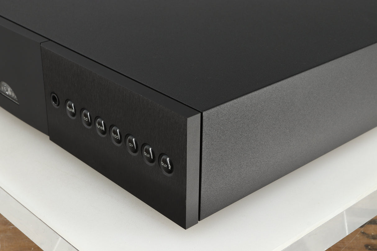 Front right corner of a used Naim Supernait 2 Integrated Amplifier in a black finish