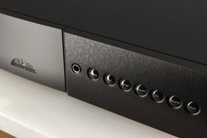 Close up of a used Naim Supernait 3 Integrated Amplifier in a black finish showing some of the fascia