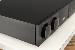 Front left corner of a used Naim Supernait 3 Integrated Amplifier in a black finish