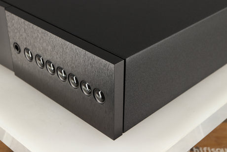 Front right corner of a used Naim Supernait 3 Integrated Amplifier in a black finish