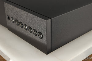 Front right corner of a used Naim Supernait 3 Integrated Amplifier in a black finish