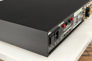 Rear right corner of a used Naim Supernait 3 Integrated Amplifier in a black finish