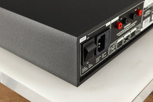 Rear right corner of a used Naim Supernait 3 Integrated Amplifier in a black finish