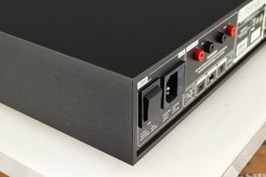Rear right corner of a used Naim Supernait 3 Integrated Amplifier in a black finish