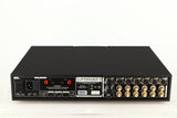 Rear view of a used Naim Supernait 3 Integrated Amplifier in a black finish showing Mains Input, Phono Inputs, Phono Outputs and USB Input