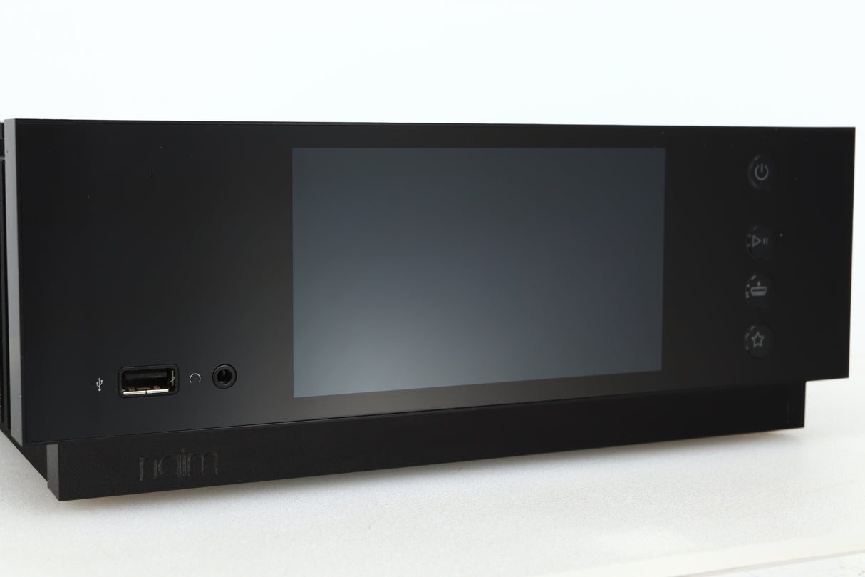 Close up view of a used Naim Uniti Atom HDMI Streaming Amplifier showing the fascia