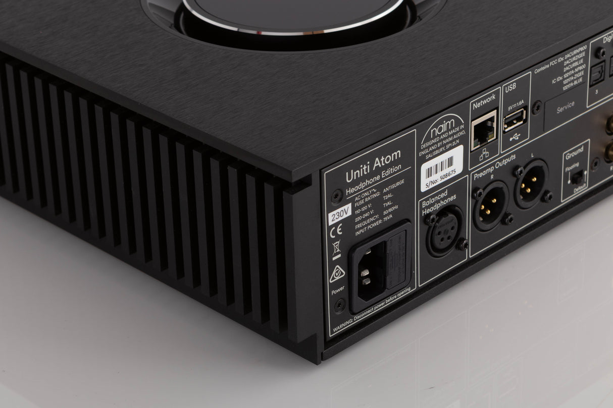 Rear left corner view of a used Naim Uniti Atom Headphone Edition Integrated System