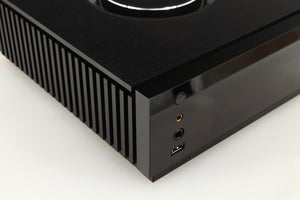 Front left corner of a used Naim Uniti Atom Headphone Edition Streaming Amplifier in a black finish