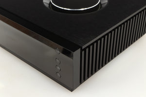 Front right corner of a used Naim Uniti Atom Headphone Edition Streaming Amplifier in a black finish