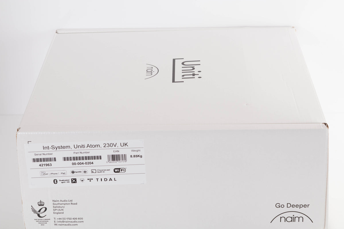 Box for a used Naim Uniti Atom Integrated System in a Black finish