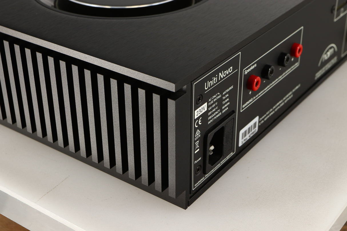 Rear right corner of a used Naim Uniti Nova Integrated System in a black finish