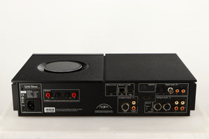 Rear view of a used Naim Uniti Nova Integrated System in a black finish showing Mains Input, Speaker Outputs, Phono Inputs, Phono Outputs, XLR Inputs, XLR Output, Optical Inputs, USB Input and Network Input