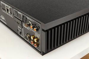 Rear left corner of a used Naim Uniti Star Integrated Music System in a black finish