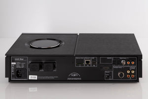 Rear view of a used Naim Uniti Star Integrated Music System in a Black finish showing Mains Input, Phono Inputs, Phono Outputs, USB Input, Network Input, Optical Inputs and Analogue Input