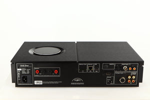 Rear view of a used Naim Uniti Star Integrated Music System in a black finish showing Phono Inputs, Phono Outputs, Mains Input, Optical Inputs, USB Input and Network Input
