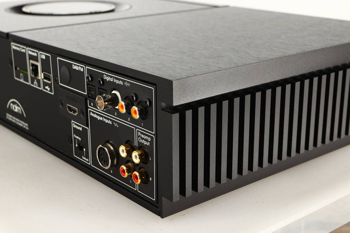 Rear left corner of a used Naim Uniti Star Integrated Music System in a black finish